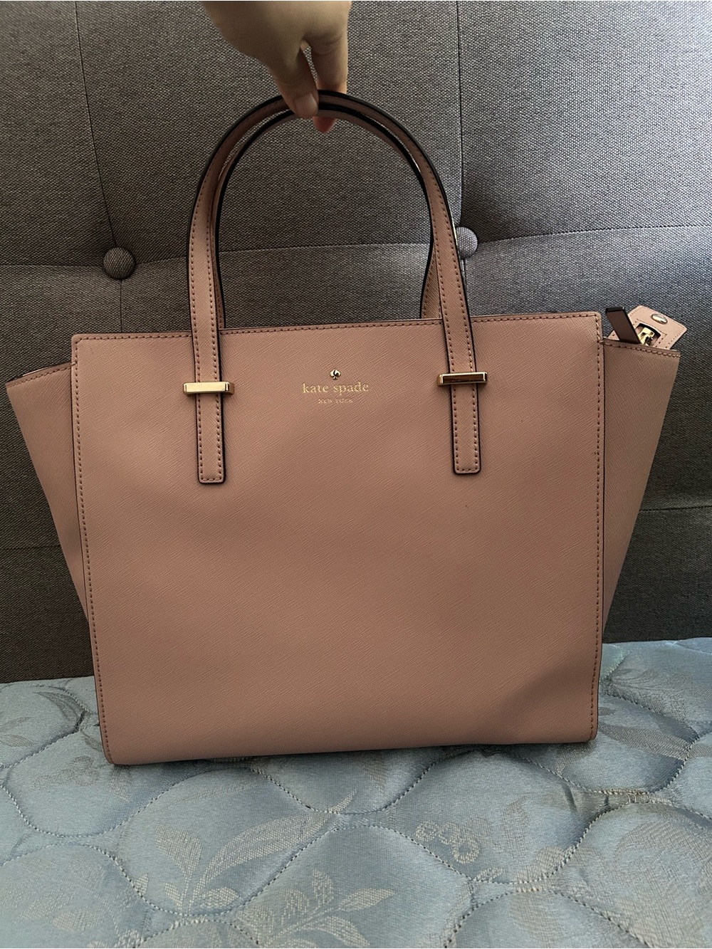 Kate Spade Rose Jade Pink Gold Cedar Street Hayden Large Leather Tote Bag